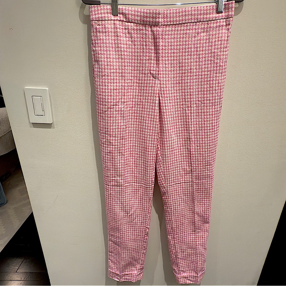 NWT- Ann Taylor Pink and White Houndstooth Pants High Rise Size 6 Tall